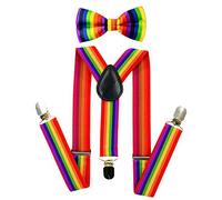 TRIXES Set di due papillon e bretelle arcobaleno - LGBTQIA2s+ Bretelle elastiche regolabili con clip a forma di Y - Accessori per eventi Pride e travestimenti da festa