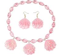 TRIXES Set di gioielli con conchiglia rosa 2 pezzi - Set di collana e orecchini con conchiglia glitterata - Accessorio per travestimenti da donna