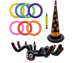 TRIXES Set Gioco Lancio dell'Anello Gonfiabile per Halloween - Ragno Gonfiabile e Cappello da Strega - Pompa ad Aria Inclusa