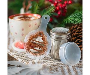 TRIXES Set regalo Hot Chocolate - 8PC Stencil di Natale - Chocolate Shaker for Cappuccino CoffeeCocoa Cinnamon Sugar -Shaker Cup - disegni festivi assortiti
