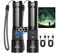 TrixHub Confezione da 2 torce ricaricabili super luminose ad alta | Display digitale LCD, 5 modalità, ricarica USB C, torcia zoomabile, potente torcia portatile per casa, emergenze e campeggio
