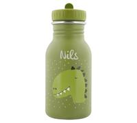 Trixie Dino, borraccia personalizzata per bambini, con nome, 350 ml, in acciaio inox, a prova di perdite, chiusura adatta ai bambini, opzionale con zaino