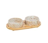 Set di ciotole, ceramica/bambù 2 × 0,3 l/ø 12 cm/30 × 6 × 15 cm bianco/marrone chiaro