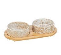 Set di ciotole, ceramica/bamboo 2 × 0,8 l/ø 16 cm/39 × 8 × 20 cm bianco/marrone chiaro
