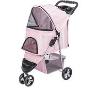 TRIXIE Passeggino pieghevole per cani e gatti, trasportino per animali domestici, con copertura per le intemperie, cestino portaoggetti, portabicchieri, rosa