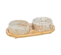 Set di ciotole, ceramica/bambù 2 × 0,3 l/ø 12 cm/30 × 6 × 15 cm bianco/marrone chiaro