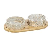 Set di ciotole, ceramica/bambù 2 × 0,3 l/ø 12 cm/30 × 6 × 15 cm bianco/marrone chiaro