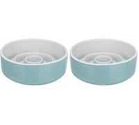 Trixie Slow Feeding Mangiatoia Ceramica, Grigio/Blu, 0,45 l/ø 14 cm (Confezione da 2)