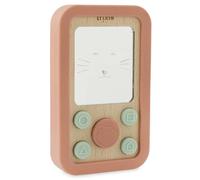 Trixie Telefono in silicone per bambini, motivo: Mrs. Cat, giocattolo morbido e resistente, in silicone sicuro e legno naturale, giocattolo sensoriale per neonati e bambini, design ecologico