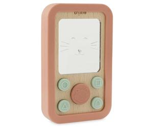 Trixie Telefono in silicone per bambini, motivo: Mrs. Cat, giocattolo morbido e resistente, in silicone sicuro e legno naturale, giocattolo sensoriale per neonati e bambini, design ecologico