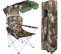 TRIZAND Sedia da pesca pieghevole da campeggio con braccioli, supporto per bevande, ombrellone fino a 100 kg, pieghevole, in borsa per il trasporto, motivo mimetico 23672