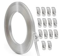 Trjgtas Cinghie in metallo fai da te + 15 pezzi di fissaggio tubo regolabile, morsetto per tubo flessibile a vite senza fine, kit assortito di fascette stringitubo da 9 m, argento