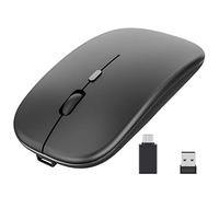 Trjgtas ricaricabile, mouse ottico ultra silenzioso da 2,4 g, con ricevitore USB e Type-C, per computer portatile, (nero)