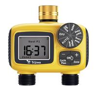 TRJZWA Computer per Irrigazione con 2 Uscite Irrigazione a Goccia Programmabile con Ingresso in Ottone, Irrigazione Automatica Temporizzata IP55 Impermeabile Sistema di Timer per Irrigazione Digitale