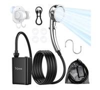 TRJZWA Doccia da Campeggio,2600mAh Doccia Portatile,Batteria Ricaricabile Rapidamente Tramite USB,Portata d'Acqua 5L/min con Soffione Doccia Regolabile,Adatto per Esterni,Escursionismo,Lavaggio Auto