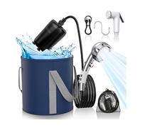 TRJZWA Doccia Portatile da Campeggio,9000mAh Pompa per Doccia Ricaricabile con Display Digitale,Soffione Regolabile e Secchio Pieghevole,Doccia da Esterno per Campeggio,Escursionismo,Lavaggio Auto