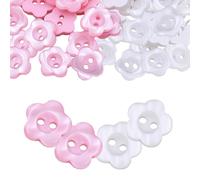 TRKETK 100 bottoni in resina a 2 fori, forma di fiore, per cardigan e bambole, bottoni da cucito perlati 12,5 mm, bianco + rosa