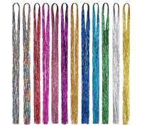 TRKETK 12 Pezzi Extension Capelli Colorati, Extension Capelli Glitter da 37 Pollici Capelli Fata 12 Colori Estensioni Capelli Sintetici 1200 Fili Tinsel Hair Extensions per Donne Ragazze Feste Cosplay