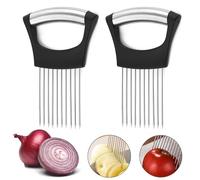 TRKETK 2 Pezzi Affettatrice per Cipolle, Portacipolla in Acciaio Inossidabile Portacipolla Tutto in Uno Affettatrice per Cipolle Assistente per Fette di Cibo Gadget da Cucina per Verdure Frutta Carne