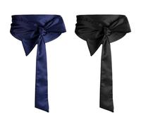 TRKETK 2 Pezzi Cintura da Donna in Raso, 9,5 cm x 250 cm Cintura Liscia da Abito Cintura da Sposa Cintura in Tessuto da Donna Cintura in Vita Lunga per Matrimonio, Occasioni Speciali (Nero, Blu Navy)