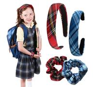 TRKETK 2 Pezzi Fascia per Capelli Tartan, Capelli Fascia Alice Vintage con elastici per capelli in tartan Fascia per Capelli a Scacchi Scozzesi per Donne Ragazze (Rosso + Blu)