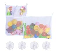 TRKETK 2 Pezzi Organizzatore Giochi Bagno, Organizer Porta Giochi Bambini Sacca a Rete Appendibile con 4 Ganci Ventosa, Materiale Poliestere, Colore Bianco