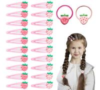 TRKETK 22 Pezzi Forcine di Fragole e Set di Elastici Bello e Carino Forcine per Capelli a Forma di Frutta Accessori per Capelli da Cartone Animato Per Ragazze Fragola Bambini Accessori