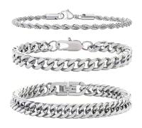 TRKETK 3 Pezzi Bracciale a Maglia Uomo 21 cm, Bracciale Uomo a Catena Cubana Hiphop Punk Rapper Braccialetto Catena in Acciaio Inox Donna per Papà Ragazzo Marito per la Festa del Papà
