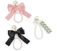 TRKETK 3 Pezzi Ciondolo a Forma di Fiocco per Portachiavi Elegante e Bello Ciondoli Per Borse Carini Decorativo Accessorio Portachiavi in Perle con Anello per Zaino Borsa Scuola Chiave