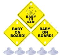 TRKETK 3 pz Baby on Board Cartello per auto con ventose, 12,7 x 12,7 cm di sicurezza impermeabile Baby on Board accessori auto segno riutilizzabile bambini a bordo adesivo auto avviso