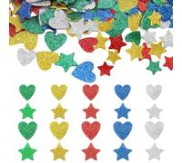 TRKETK 300 Pezzi Gommapiuma Stelle Glitter Adesivo Schiuma Glitter Autoadesivi Decorazioni Stickers Autoadesivi a Forma di Cuore e Stella Decorazioni Creative per Scrapbooking Per Craft Card