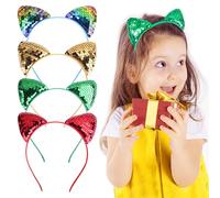 TRKETK 4 Pezzi Cerchietto Orecchie Gatto, Glitter Cerchi per Capelli Orecchie Gatto Decorazioni per Capelli per Bambini Gatto Paillettes Cerchietto per Cosplay di Feste di Compleanno