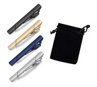 TRKETK 4 Pezzi Fermacravatta da Uomo, Set di Fermacravatta Stile Lungo con 1 Fermacravatta Borsa portaoggetti Fermacravatta Moda Personalizzato per Feste di Matrimonio Regalo (Argento/Oro/Nero/Blu)