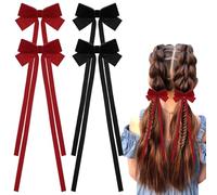 TRKETK 4 Pezzi Fermaglio per Capelli con Fiocco in Velluto Rosso Vintage Accessori Antiscivolo Fermagli in Metallo Bow Hair Clip Raso a Coda Lunga Copricapo Elegante per Donne e Decorazioni Festive