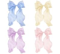 TRKETK 4 Pezzi Fermaglio per Capelli con Fiocco, Pinze per Capelli in Raso Morbido e Setoso Fermagli per Tinta Unita per La Scuola, i Matrimoni, le Feste e Lo Styling Quotidiano (Multicolore)