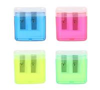 TRKETK 4 Pezzi Temperamatite, Temperamatite a Doppio Foro Temperamatite Manuale Portatile Temperamatite Colorato con Coperchio Temperino 2 Fori con Contenitore Colori Assortiti per Bambini Studenti