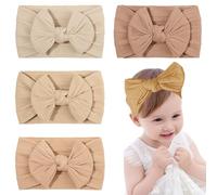 TRKETK 5 Pezzi Fascie per Turbante Neonato, Fiocco Morbido Copricapo Fasce Elastiche Fascia per Capelli in Nylon Bambini Fascia Per Capelli Fascia per Capelli per Neonati, 5 Colori