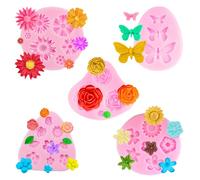 TRKETK 5 Pezzi Stampo in Silicone per Fiori, Stampi per Cioccolato Stampi per Fiori per Fondente 3D Stampi per Fiori di Margherita Fai da Te Stampi per Dolci in Silicone Stampi Artigianali