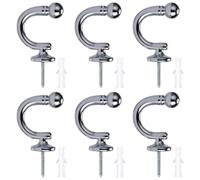 TRKETK 6 Pezzi Ganci Fermatenda a Forma di U, Ganci a Forma di Tenda a Forma di Tende Ganci Fermatende Decorativi con Spina di Espansione Holdback Tenda Ganci Fermatende per Tende Vestiti, Argento