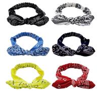TRKETK 6 Pezzi Vintage Elastico Turbante, Stile Bohémien Elastico Stampato a Fiori Fasce per Capelli con Fiocco da Donna Retro Fascia Orecchio di Coniglio Accessori per Capelli per Ragazze e Donne