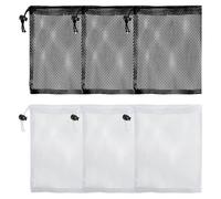 TRKETK 6 sacchetti a rete con coulisse, in poliestere, 15 x 20 cm, borsa a rete con coulisse, per viaggi, sport, pallavolo, golf, spiaggia, giocattoli da collezione, nero, bianco, S