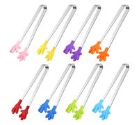 TRKETK 8 Pezzi Mini Pinze Alimenti Forma Mano, Pinze per Zucchero in Acciaio Inox Silicone Antiscivolo Pinze Forma Mano Pinze per Cubetti di Ghiaccio Pinza Cucina per Cucinare Barbecue Buffet Dolci