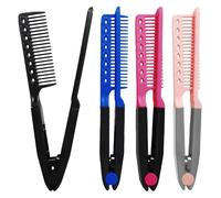 TRKETK Set di 4 pettini per lisciare i capelli, a forma di V, per stiratura, professionali e saloni, adatti per uso domestico e salone, adatti per uso domestico e in salone, colore: blu, rosa, rosso