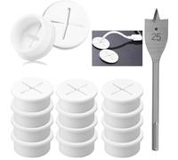 TRLREQ Set di 12 occhielli da parete in silicone bianco, copertura flessibile da 25 mm per scrivania e parete con punta per trapano, resistente per la gestione dei cavi di ufficio, casa e scuola