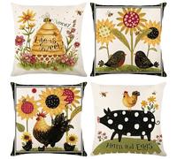 Trlyane Federe Cuscini Divano 45 x 45 Set di 4 Cuscini per Divano in Lino Cuscini da Esterno Cuscini Decorativi Motivo Animali da Fattoria Cuscini Divano Soggiorno da Letto Copricuscino 45x 45