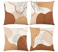 Trlyane Federe Cuscini Divano 45 x 45 Set di 4 Cuscini per Divano in Lino Cuscini da Esterno Cuscini Decorativi Motivo Foglia Astratta Cuscini Divano Soggiorno da Letto Copricuscino 45x 45