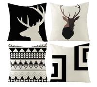 Trlyane Fodera per Cuscino Decorativa in Lino 45x45 Set di 4 Fodere per Cuscini Motivo Corna di cervo Fodere per Cuscini per Divano Camera da Letto Divano Cuscino per Esterno