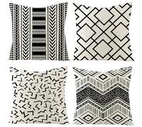 Trlyane Fodera per Cuscino Decorativa in Lino 45x45 Set di 4 Fodere per Cuscini Motivo Geometrico in Bianco e Nero Fodere per Cuscini per Divano Camera da Letto Divano Cuscino per Esterno