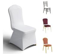 Trlyc 100 Pcs Spandex Chair Covers for Dining Chairs Stretch Polyester Dining Chairs Slipcovers for Wedding Party Decor Banquet Flat-Front Chair Cover (White)