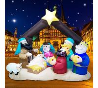 TRMESIA Christmas Inflatable Nativity Sets for Christmas Outdoor Decoration with Flashing LED Lights,Outdoor Inflatable Nativity Scene Set Lighted Blow up Baby Jesus Yard Indoor Props